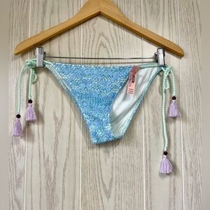 Victoria's Secret Swim Bikini Bottom Blue Crocheted Lace Rope Tie Size S